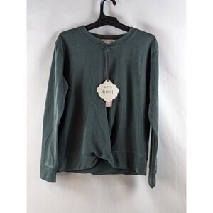 Knox Rose Sweatshirt Green Twist Front Long Sleeve XS‎ Round Neck Casual Regular